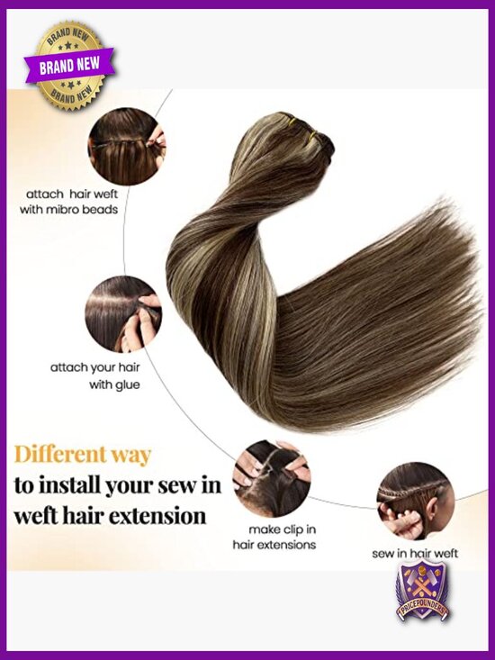 14 Inch Hand Tied Weft Hair Extensions Real Human Hair Balayage Straight main image 5